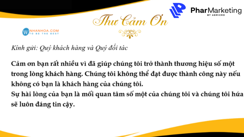 Mẫu thư cảm ơn khách hàng